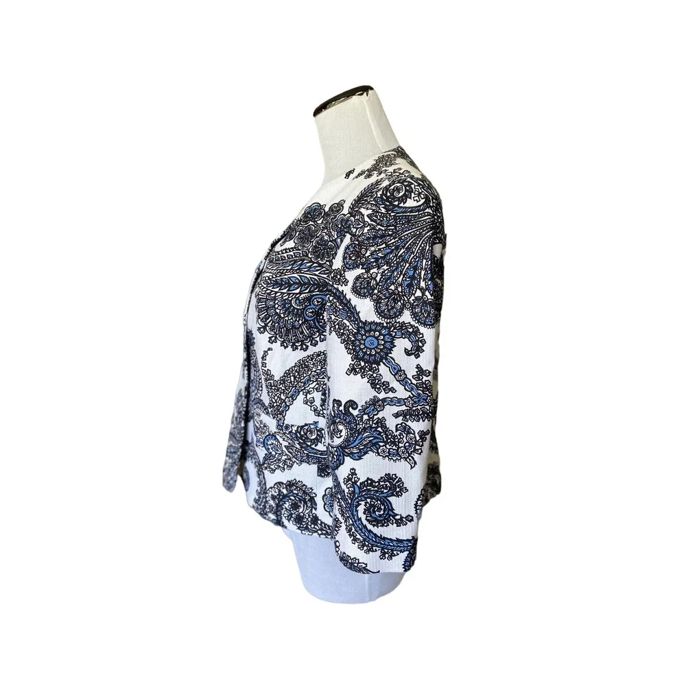 Talbots Cropped Paisley Jacket Blazer Size 4 Blue Swing Quiet Luxury Career wear